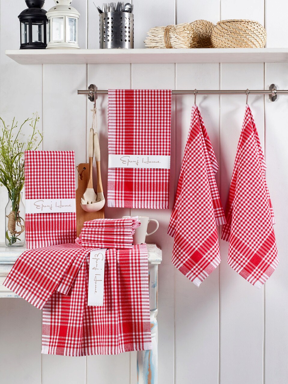 Set prosoape, Hermia, 336EPJ1150, 170 gr/m², Rosu/Alb - imagine 7